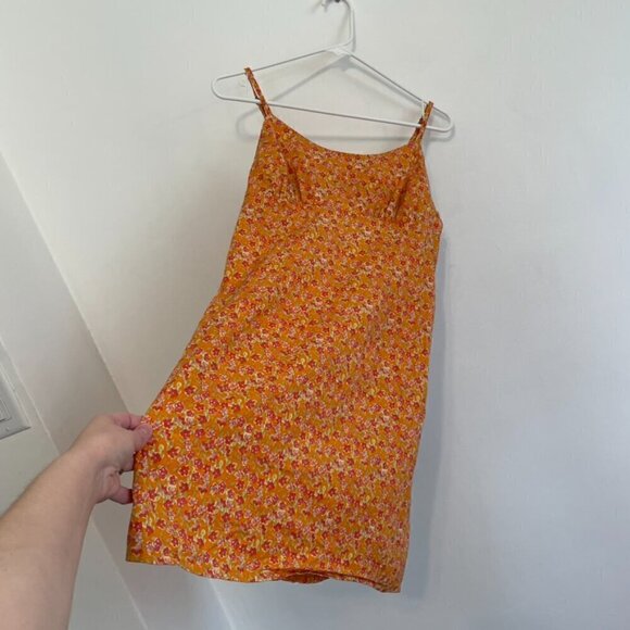 WILD FABLE Sleeveless Woven Bodycon Dress Orange Red Floral Mini Cotton Y2K 90s - Picture 10 of 15